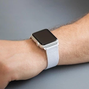 Snow Cordura Canvas Leather Watch Band for 42mm Apple Watch - Picture 1 of 1