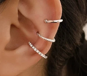 Set mit 3 Ohrclips Ohrringe Ohr Manschetten Fake Piercing silber-farbig Strass - Bild 1 von 2