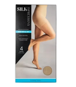 Medias 4PR Seda Impresión Transparente a la Cintura XXL Beige Cintura Alta 20 Denier - Imagen 1 de 3