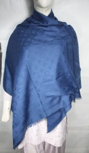 Louis Vuitton Wrap 65% Cashmere 35% Silk Stole Shawl Blue Used - Picture 1 of 9
