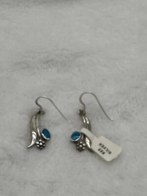 Nuevos pendientes 925 colgantes gota 1 1/2” largo turquesa piedras gancho cables 3,18 gramos Foto 1 de 4