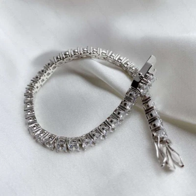 Pulseira de tênis 9,6 ctw 4 mm corte redondo D VVS1 moissanita folheada a ouro branco 14K - Imagem 1 de 4