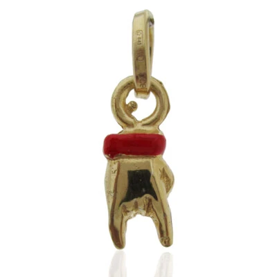Ciondolo mano corna mm 17x6 argento microfuso dorato titolo 800 e smalto rosso - Immagine 1 di 2