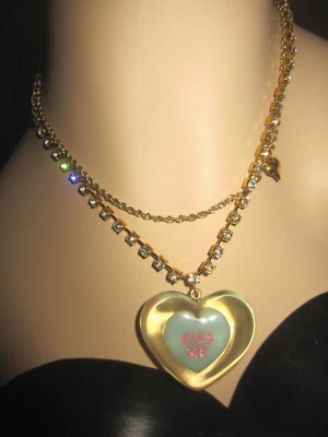 BETSEY JOHNSON RARE CANDYLAND LUCITE HEART WITH XOX BETSEY AND BLING NECKLACE - Image 1 of 4