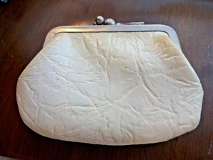 Antique Double Sided Ivory Leather Change Purse Snap Kiss Closure Mid Century - Picture 1 of 8