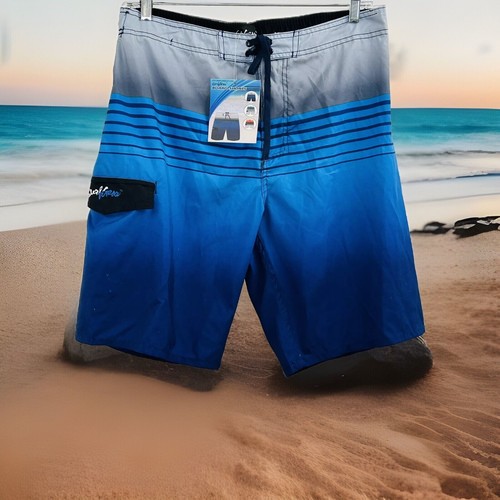 SURF GEAR LARGE BOARD SHORTS 34 L WITH DRAWSTRING MBS3 GREY BLUE WHITE ...