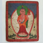ANTIQUE TSAKLI SMALL THANKA PAINTING TIBET NEPAL STANDING BUDDHA W/LAMP
