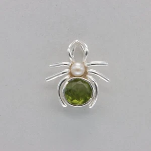 Green PERIDOT and Pearl Spider Pendant 925 STERLING SILVER Natural Gemstone #908 - Picture 1 of 11