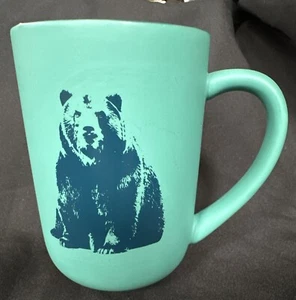 Caribou Coffee 15 Oz Ceramic Coffee Mug Papa Mama Bear 2019 Teal Blue Green Rare - Picture 1 of 9
