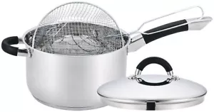 Royal Cuisine  Stainless Steel Deep Frying Chip Pan with Basket and Lid Chip - Picture 1 of 9