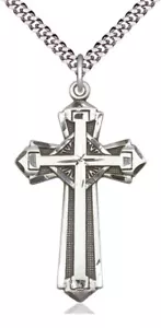 Sterlingsilber Kreuz am Kreuz auf 24" Kette für Männer NEU Glückseligkeit Bestätigung Herren - Bild 1 von 2