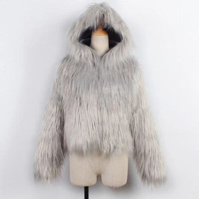 Mujer Esponjosa Piel Sintética Sudadera con Capucha Chaqueta Invierno Cálida Mangas Largas Prendas de abrigo cortas Abrigo Foto 1 de 4