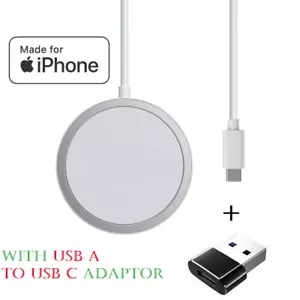 Fast Wireless Charger 15W MagSafe Apple iPhone 15 14 13 12 + USB A to C adaptor - Picture 1 of 8