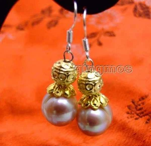 10-11mm Round Natural FW Purple Pearl Earring for Women Dangle Earring Hook - Picture 1 of 5