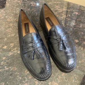 Florsheim Pisa 18469 Mens Size 10.5 Black Leather Croc Tassel Loafer Dress Shoes - Picture 1 of 6