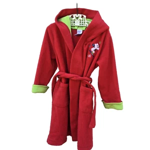 The Children's Place Fleece Robe Unisex Sz XS/4 Red Green Hooded Belted Holiday - Picture 1 of 12