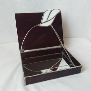 Vintage Purple Slag Stained Glass Jewelry Trinket Leaded Box w/Mirror - Picture 1 of 22