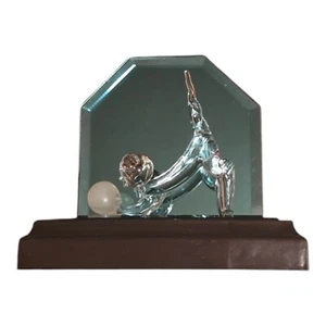 Vtg Hand Blown Art Glass Dog & Ball Figurine w/ Mirror Display On Base Crystal - Picture 1 of 13