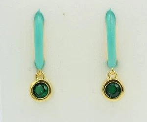 Hoop 925 Silver Enamel with Zirconia Gold Plated Sterling Silver Top Jewelry - Picture 1 of 12