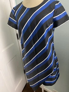 Cynthia Steffe Dress Womens 8 Black Blue Stripe Asymmetrical Hem Shift Abbey - Picture 1 of 6