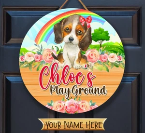 Hund Welpe Schild personalisiertes Namensschild für Mädchen Kinder Zimmer Kinderzimmer Dekor DOG006 - Bild 1 von 12