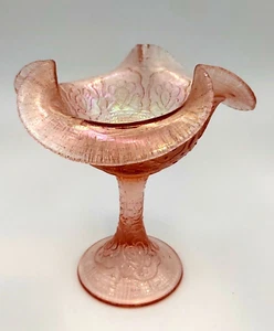 FENTON 75th Anniversary Velva RosePink Iridescent Carnival Stretch Glass Compote - Picture 1 of 15