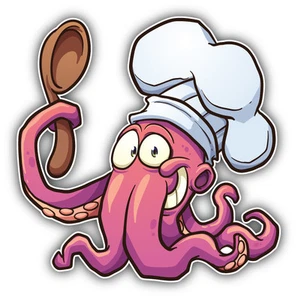 Octopus Chef Cartoon Car Bumper Sticker Decal 5'' x 5'' - Picture 1 of 1