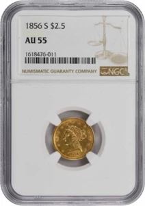 Cabeza Liberty de oro 1856-S $2,50 AU55 NGC - Imagen 1 de 4