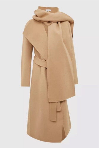 VALENTINO REISS Valentina sciarpa oversize misto lana cappotto giacca con cintura in cammello UK taglia 8