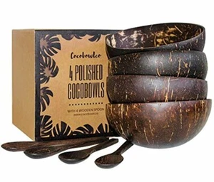 Coconut Bowls and Wooden Spoon Set - Perfect for Smoothie Bowls, Acai Bowls, Bud - Picture 1 of 7
