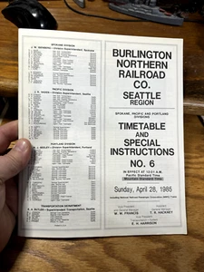 Horario 6 de la región norte de Seattle de Burlington e instrucción especial de abril de 1985 - Imagen 1 de 2