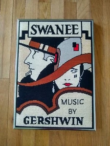 Vintage MCM Completed ART DECO Needlepoint "SWANEE" by GEORGE GERSHWIN Framed - Picture 1 of 3