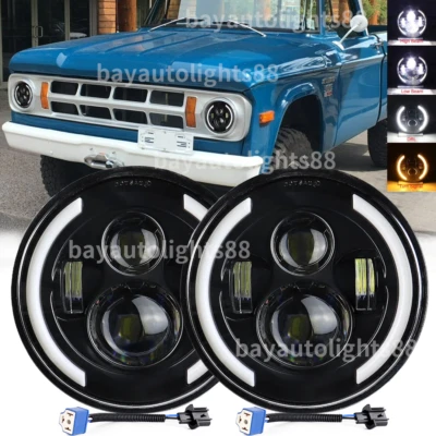 Popular 2PCS 7" Round LED Halo Headlight H4 fit Dodge W100 W200 W300 Pickup D100 - Image 1 of 4
