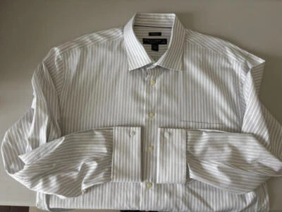 PRONTO UOMO  NWOT White Gray Black Pinstripe French Cuffs  17 34-35 - Image 1 of 4