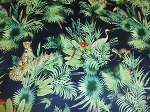 Tropischer Amazonas bedruckter Samtstoff - Vorhänge Kissen Möbel - marineblau - Bild 1 von 9