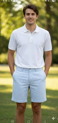 J. Мужские полосатые шорты-чино Crew размер 33 Вт вымытые солнцем оксфордские синие белые 9 дюймов по внутреннему шву - Изображение 1 из 4