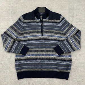 Vineyard Vines Merino Wool Quarter Zip Blue Sweater Pullover Men’s XL Fair Isle - Picture 1 of 10