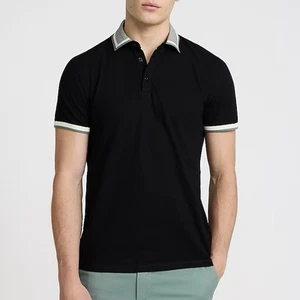 Polo Express Para Hombre Tipped Luxe Piqué Talla M Alto Negro Mangas Cortas Nuevo con Etiquetas $64 - Imagen 1 de 16