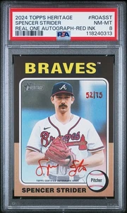 2024 Topps Heritage Spencer Strider Real One Autograph Red Ink PSA #75 - Bild 1 von 2