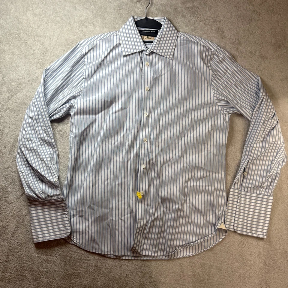 Camisa de vestir John Varvatos para hombre talla 15 1/2 manga larga a rayas puño francés Foto 1 de 4