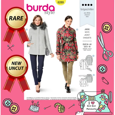 Burda 6289 Sewing Pattern 2x Women's Winter Coat Jacket + Belt Size 8 - 18 RARE! - Image 1 of 4