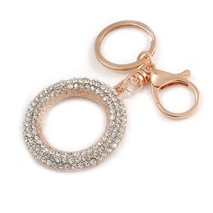 Schlüsselanhänger/Taschenanhänger roségoldfarben klar Kristall Donut - 11 cm lang - Bild 1 von 4