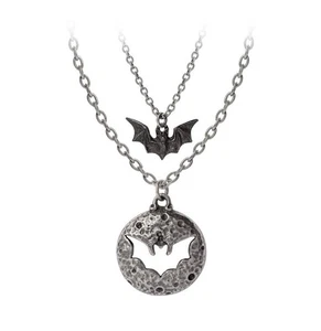 Moon And Bat Friendship 2 Necklaces Alchemy Gothic Luna Roost Pendant - Picture 1 of 2