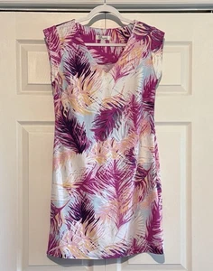 Vestido recto para mujer Aryeh con cuello en V estampado de hojas de palma tropical mediano nuevo sin etiquetas - Imagen 1 de 5