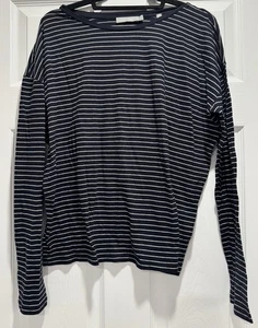 Damen Vince marineblau weiß gestreift Pima Baumwolle L/S Shirt Top Gr. Small - Bild 1 von 3