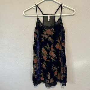 Xhiliration Velvet Lace Tank Size Small Floral Spaghetti Strap Multimedia Back - Picture 1 of 6