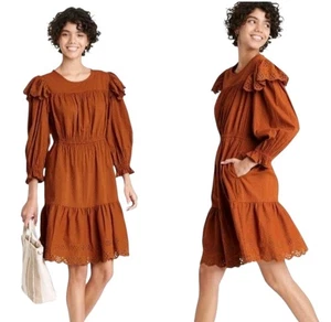 Universal Faden Rüschen Bauernkleid OVERSIZED kleine Stufen Langarm Taschen - Bild 1 von 11