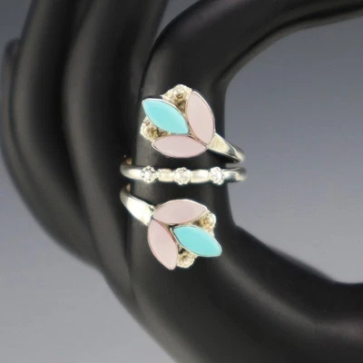 NATIVE AMERICAN ZUNI PINK MUSSEL & TURQUOISE RING - Image 1 of 4