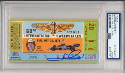 1976 Indy Indianapolis 500 Ticket Signed Mario Andretti PSA DNA COA Autograph F1 - Image 1 of 2