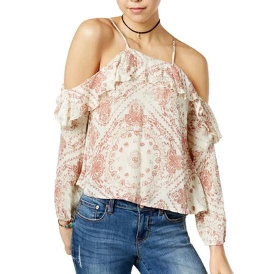 Blusa American Rag Hombro Frío Mujer 2X Crema y Rosa Paisley Volantes Nueva con Etiquetas Foto 1 de 4